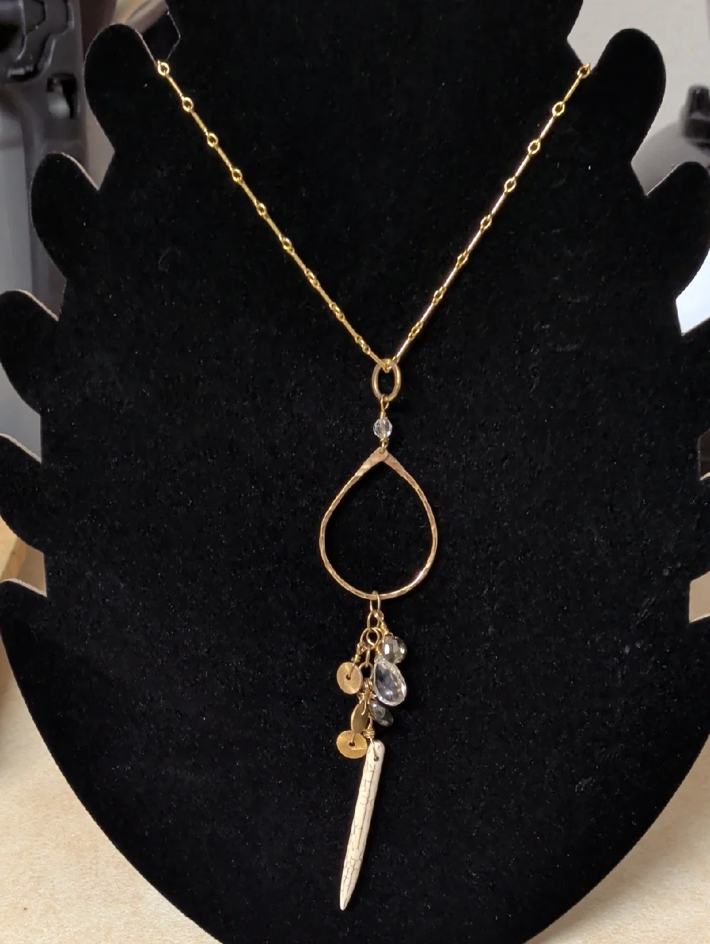 Gold Teardrop Pendant Necklace with Crystal Accents